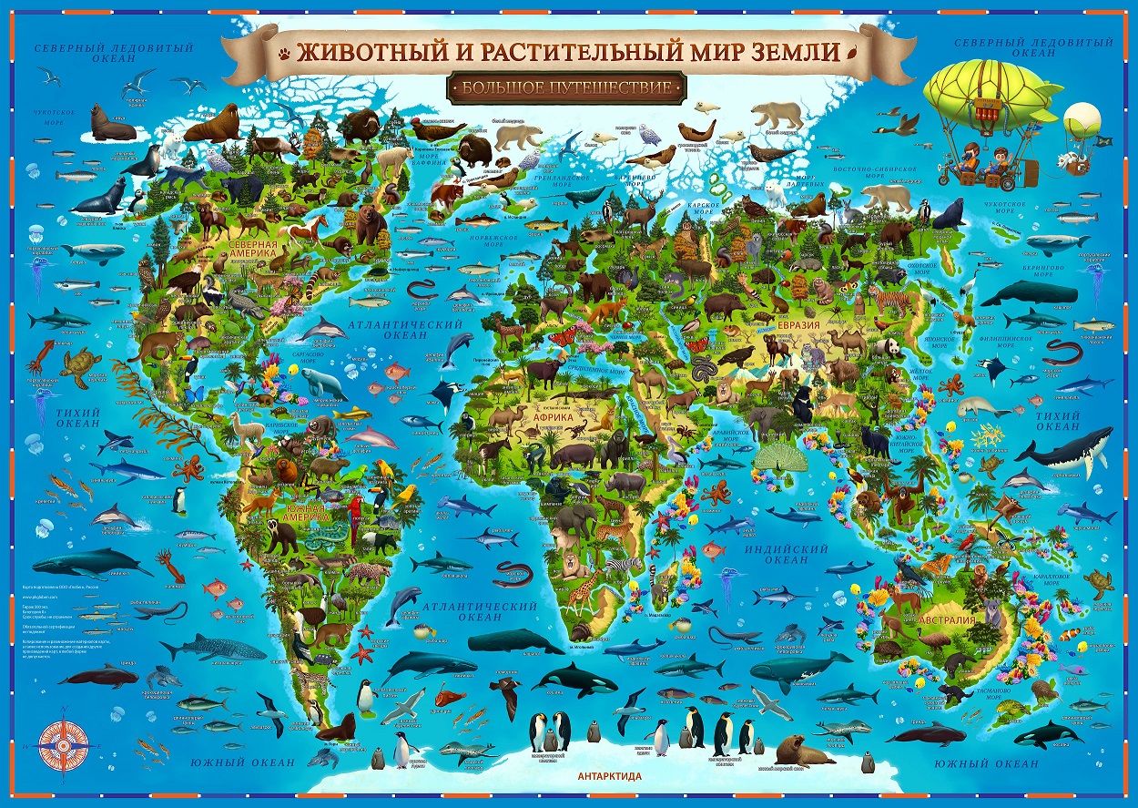 Карта Животный и растительный мир Земли для детей